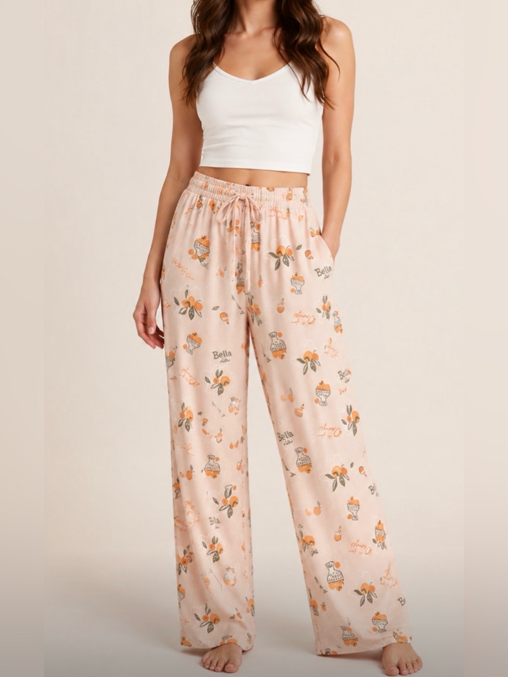 NWOT Wild Fable Peach Floral & Fruit Print Wide-Leg Lounge Pants